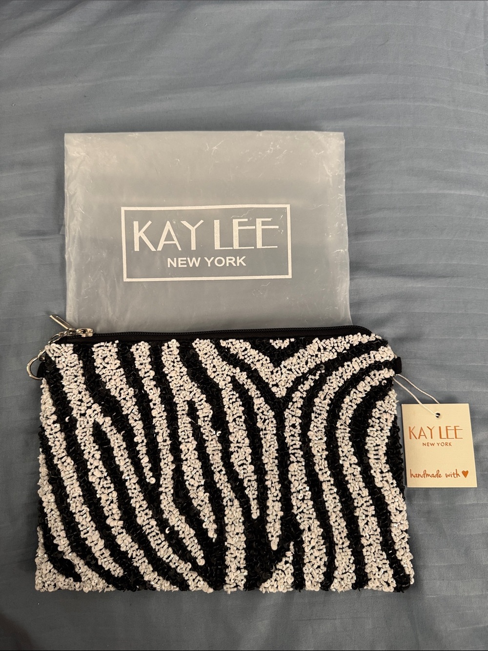 KAY LEE New York Black & White Beaded Zebra Clutch and Crossbody- NWT